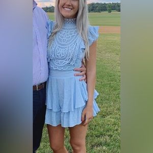 Lace baby blue ruffled romper
